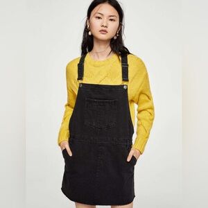 Mango Black Bib Overall Denim Mini Dress